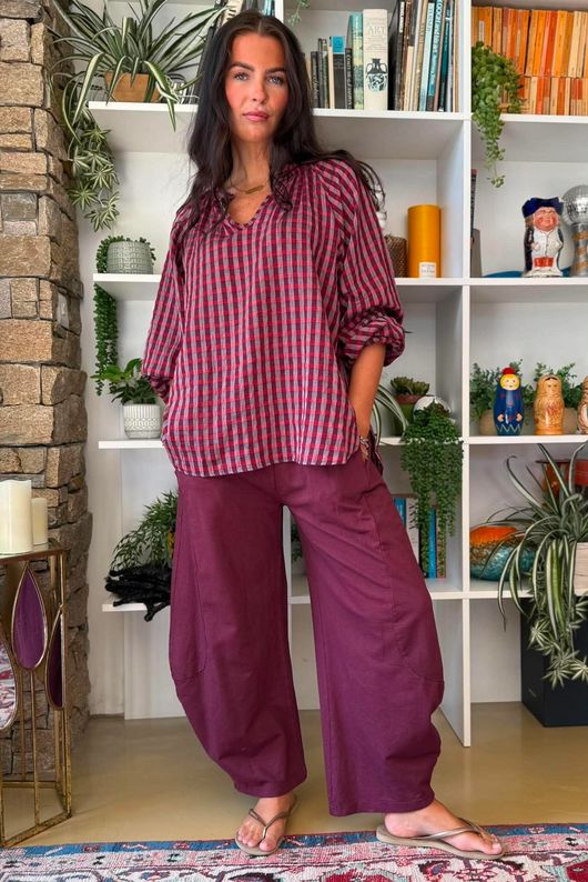 Vivienne Plaid Heathcliff Blouse Burgundy & Russet